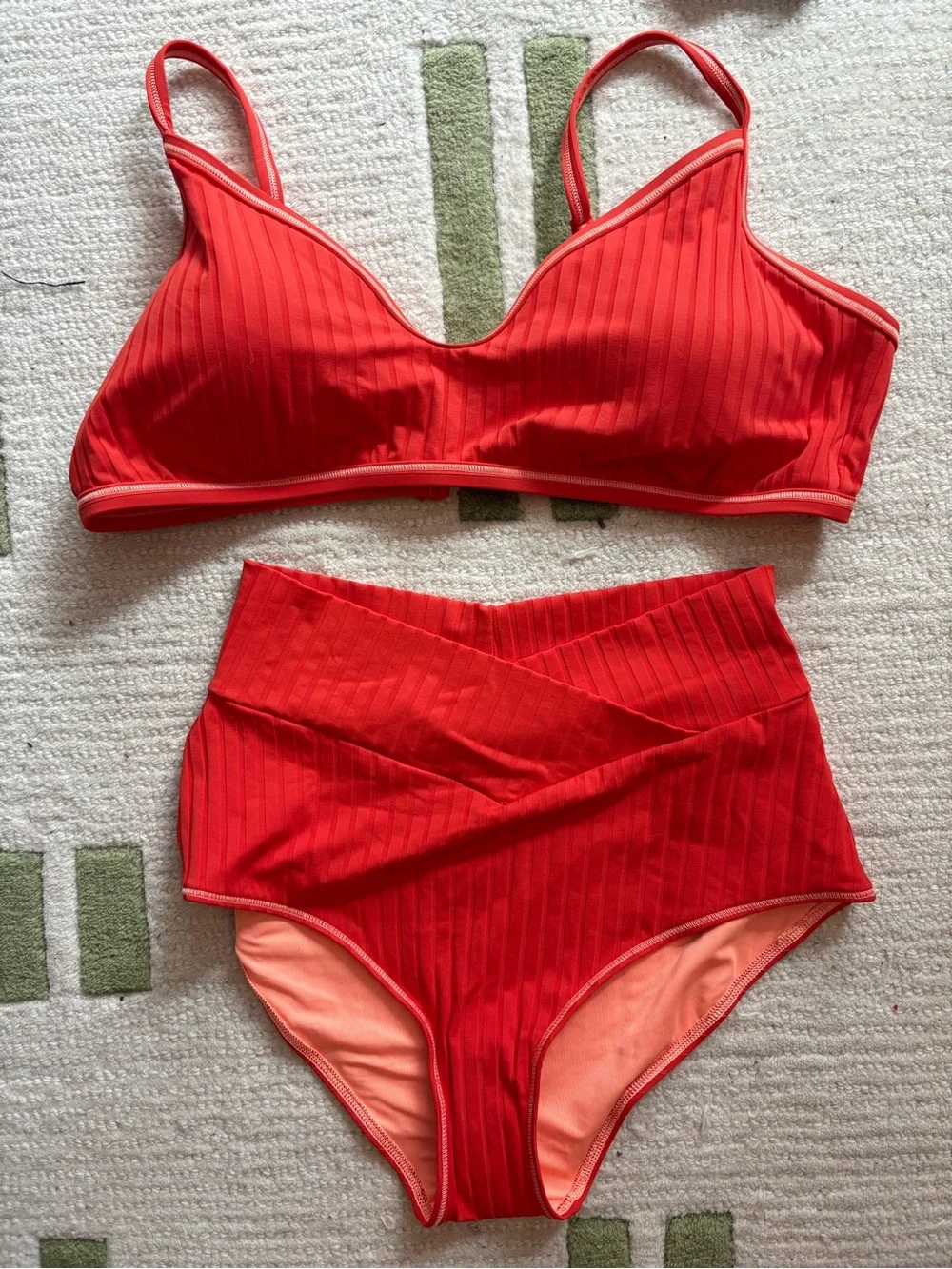 aerie Red Ribbed High-Waist Bikini Set